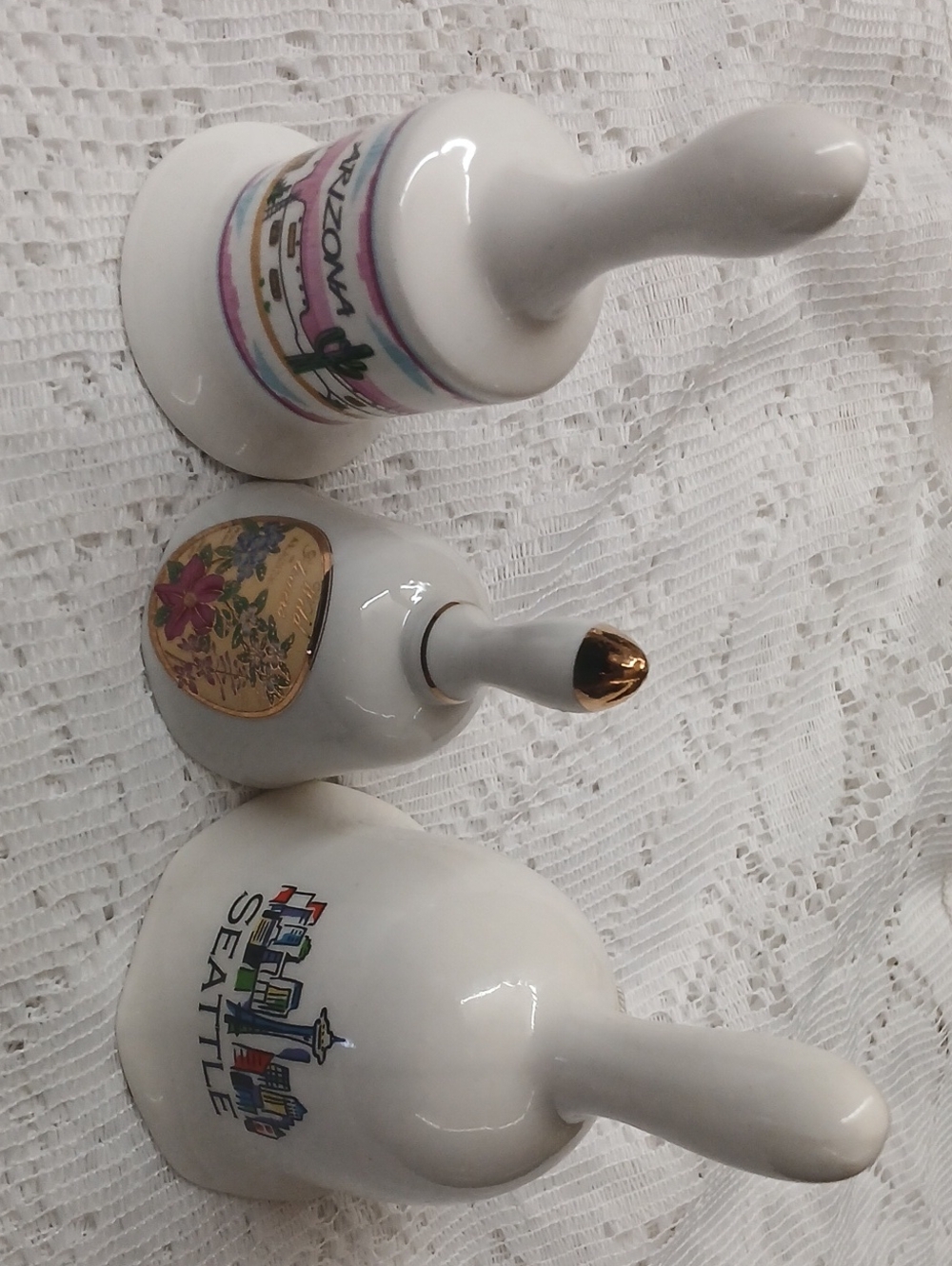 Porcelain White Decorative Bells - Seattle Souvenir and Floral Accent